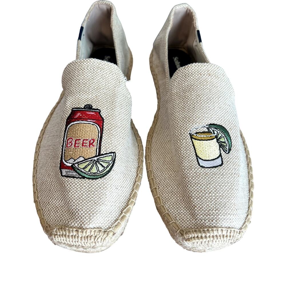 Soludos Cream Loafers with Beer and Lime Embroidery